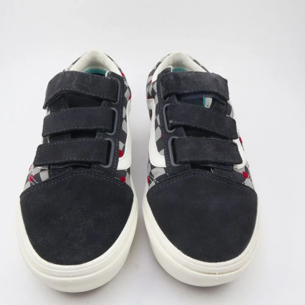 Vans Men US 6.5 Checkered Black and White Sneakers with Red Accents Excellent